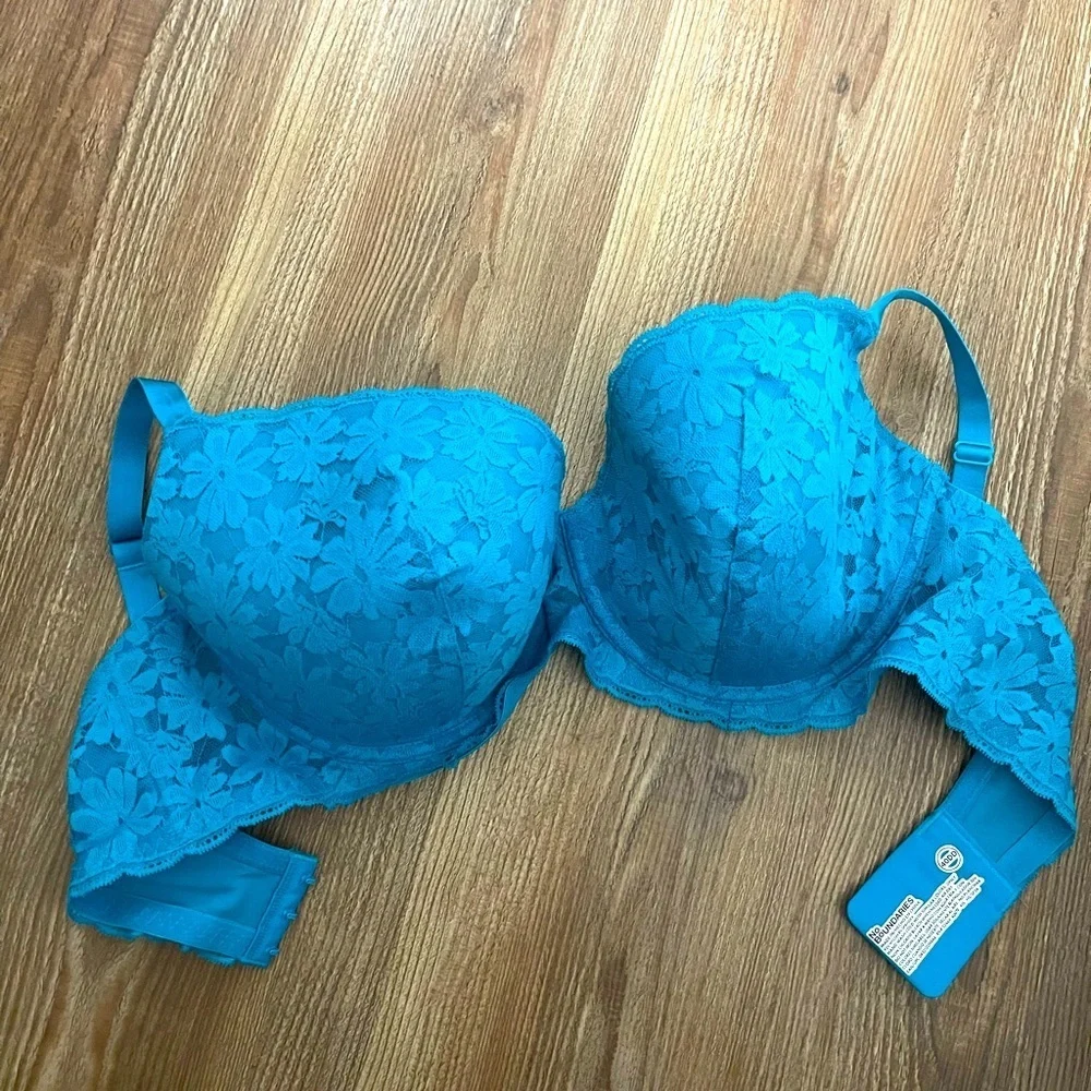 No Boundaries All Over Lace Bra Teal Aqua 40DD sexy lace